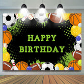 Lofaris Happy Birthday Football Sports Black Backdrop for Boys